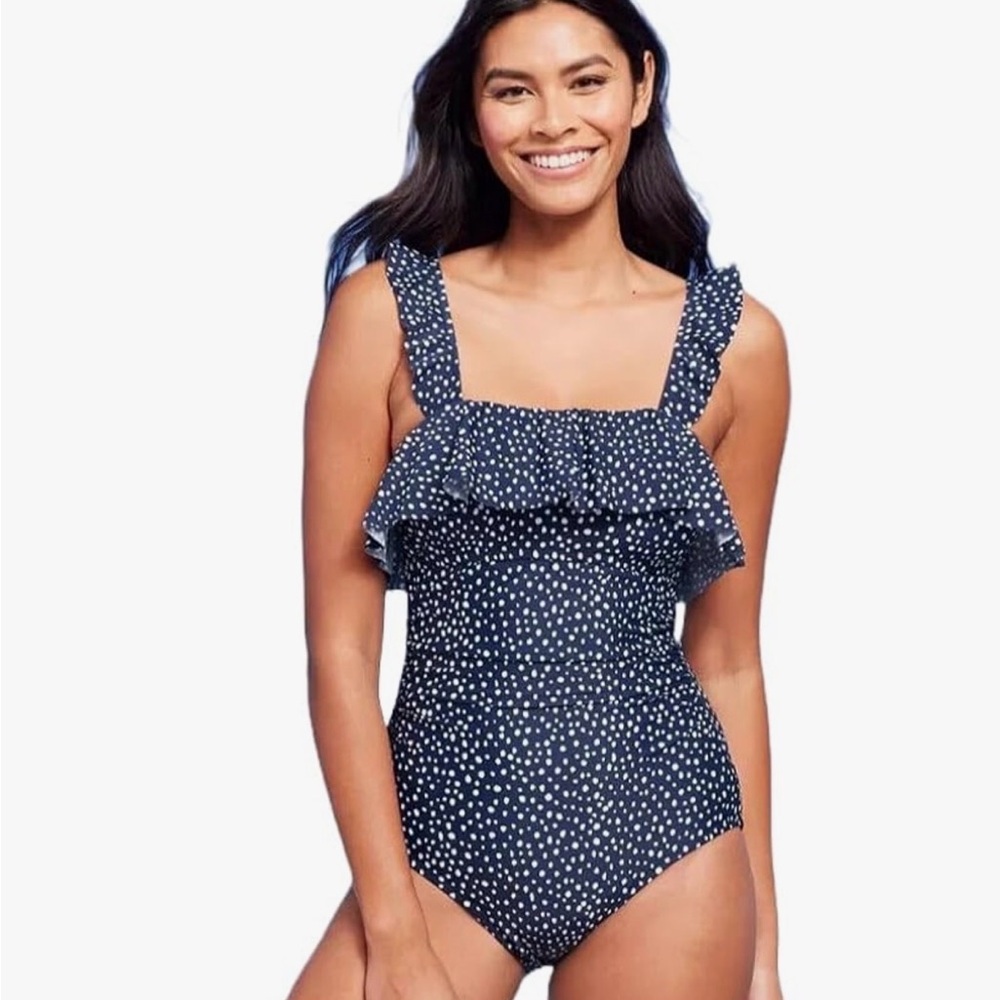 Kona Sol Women's Polka Dot Ruffle Shoulder One Piece Swimsuit - XL